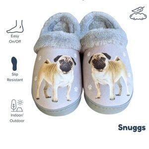 Snuggs Pug Gray Fuzzy Slippers